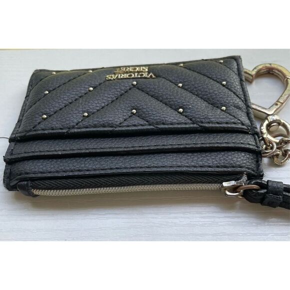 Victorias Secret Black Studded Card Case & Slim Zip Wallet Gold Silver Wristlet - Picture 8 of 13